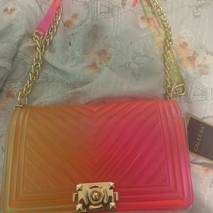 Pink/green transparent purse never used